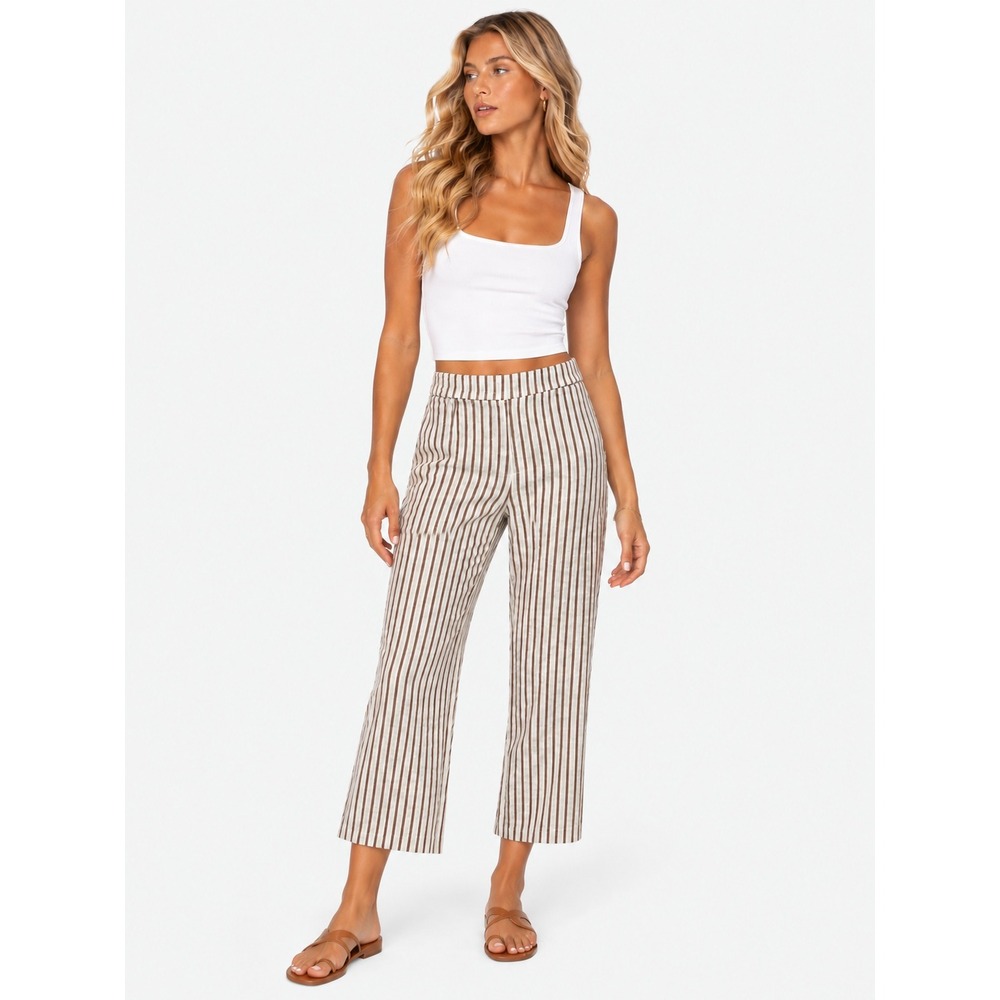 Avenue Montaigne Leo Brown White Striped Linen Blend Trousers Size 4 S